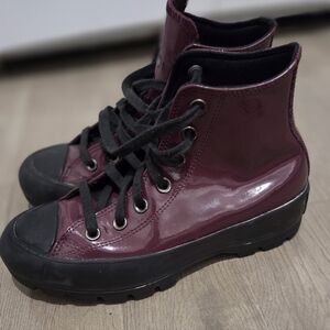 Women’s Patent Burgundy High-Top Lace-Up Sneakers